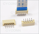 1.0 10Pin直插单面接触不带锁FPC连接器图，1.0 10Pin插板FPC连接器图片，1.010P FPC插座图，1.0mm 10Pin DIP No ZIF FPC Connector Picture