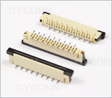 1.0 18P立贴带锁扣错位脚FPC连接器图，1.0mm18Pin立贴错位脚FPC连接器图,1.0立式FPC座18Pin错位脚图，1.0mm18P立贴单面接FPC连接器图