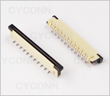 1.0 22P立贴带锁扣错位脚FPC连接器图，1.0mm 22Pin立贴错位脚FPC连接器图,1.0立式FPC座 22Pin错位脚图，1.0mm 22P立贴单面接FPC连接器图