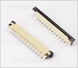 1.0 25P立贴带锁扣错位脚FPC连接器图，1.0mm 25Pin立贴错位脚FPC连接器图,1.0立式FPC座 25Pin错位脚图，1.0mm 25P立贴单面接FPC连接器图
