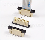 1.0 4P立贴带锁扣FPC连接器错位脚，1.0mm4Pin立贴FPC连接器错位脚,1.0立式FPC座4Pin错位脚，1.0mm4P立贴单面接FPC连接器错位脚