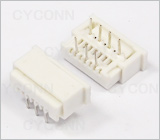 1.25 7Pin 弯插带锁扣FPC连接器图，1.25 7Pin弯脚插板FPC连接器图片，1.25 7P DIP FPC插座图，1.25mm 7Pin 90° DIP ZIF FPC Single Contact Connector Picture